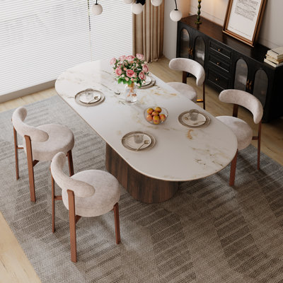 Adwin 4-Person Dining Table Set with 86.61" Oval Table & Boucle Upholstered Chairs