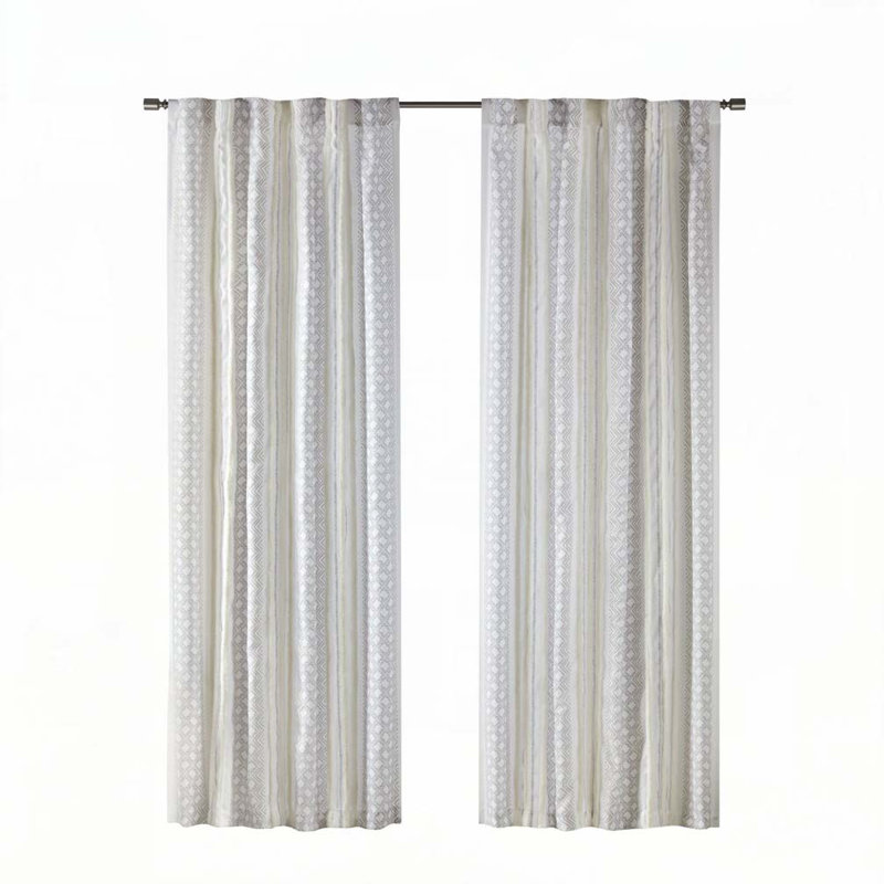 Polyester Curtains,Curtain Panel with Tufted Stripe and Lining
