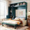 Grand lit escamotable mural avec canapé et tablettes de rangement - Grand lit pliable pour petits appartements, canapé beige