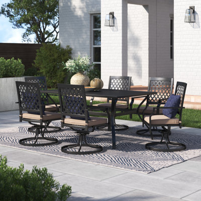 Alyah 6 - Person Metal Patio Dining Set with Rectangular Table , Cushions Included
