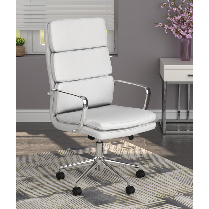 Chaise de bureau en similicuir Rusank, Blanc, 26"
