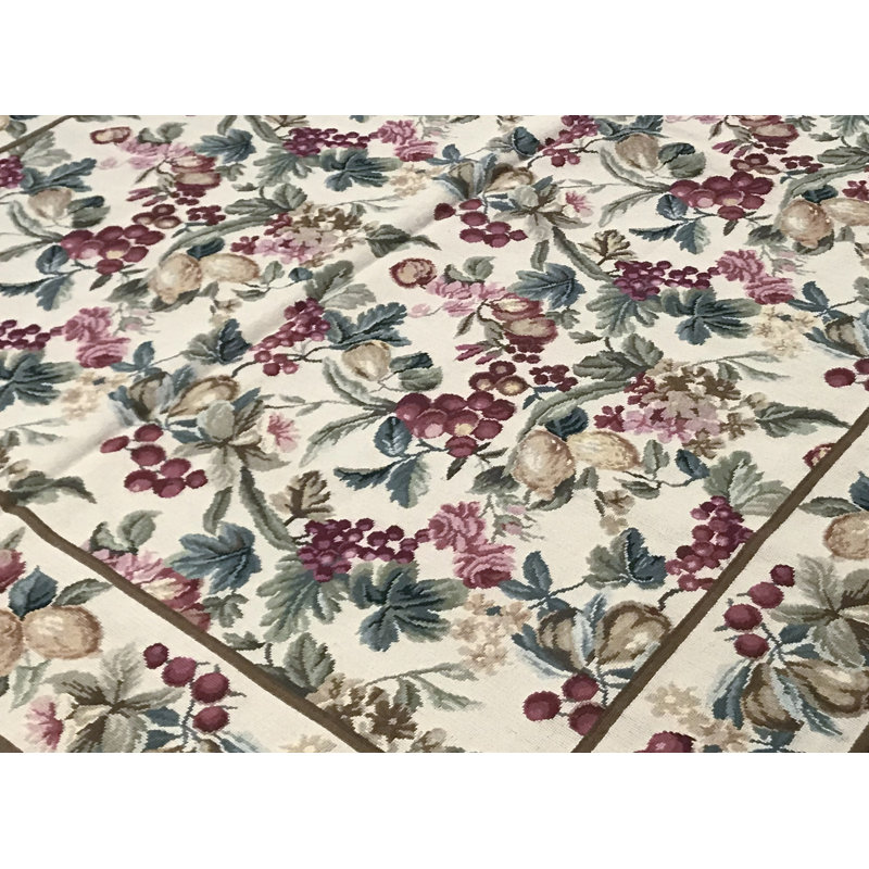 Tapis beige en laine noué la à la main Needlepoint