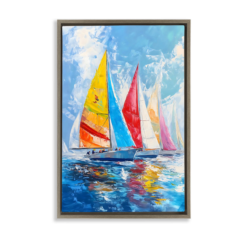 Cadre flottant flotte de voiles colorées, design par LSR Design Studio, Cadre flottant orme Montalcino, H 25 po x l 17 po