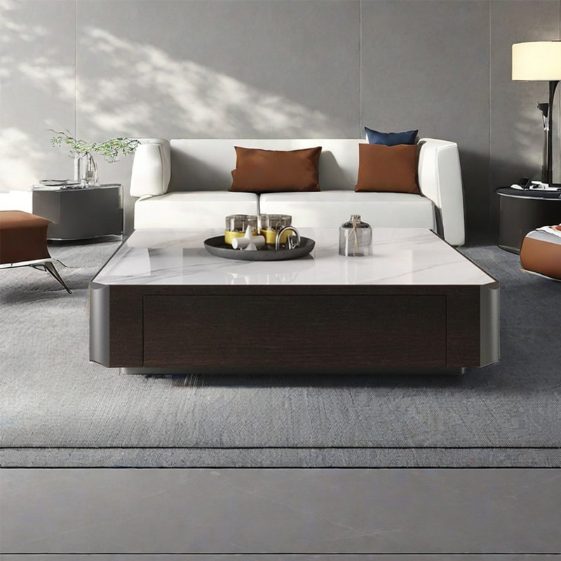 Table basse carrée légère et moderne, H 14,2 po x L 31,5 po x l 31,5 po