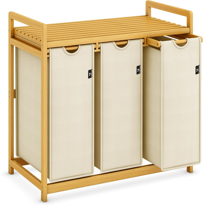 Rangement en bambou pour panier à linge, Blanc