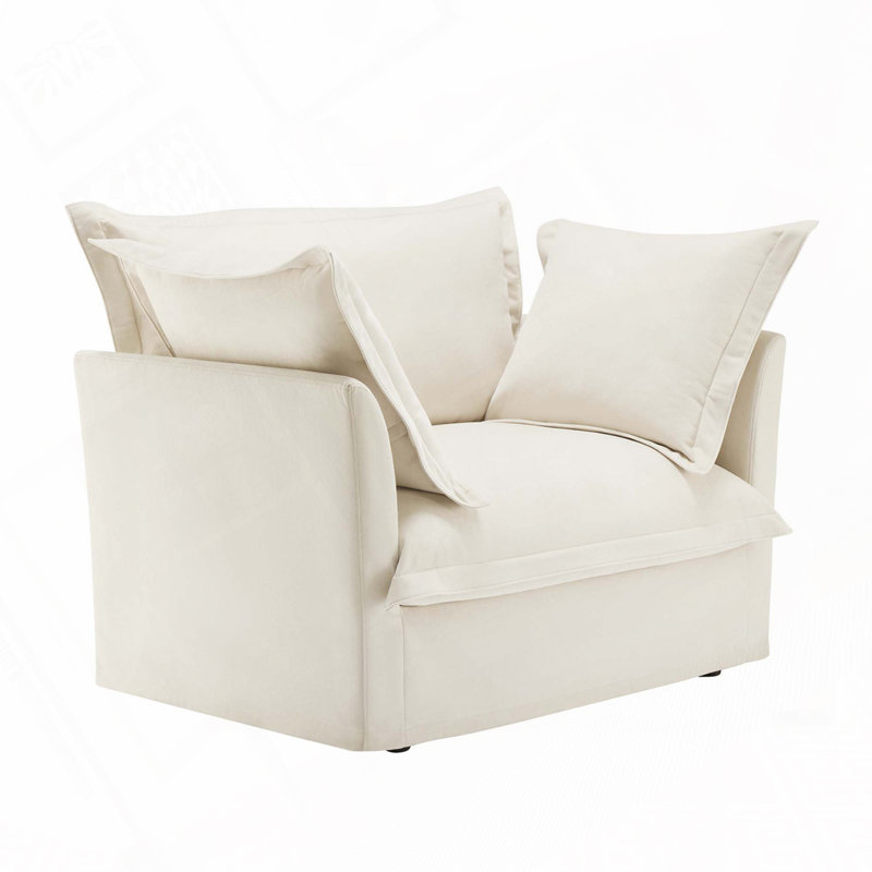 Fauteuil d'appoint en chenille avec 2 coussins décoratifs, Crème, crème