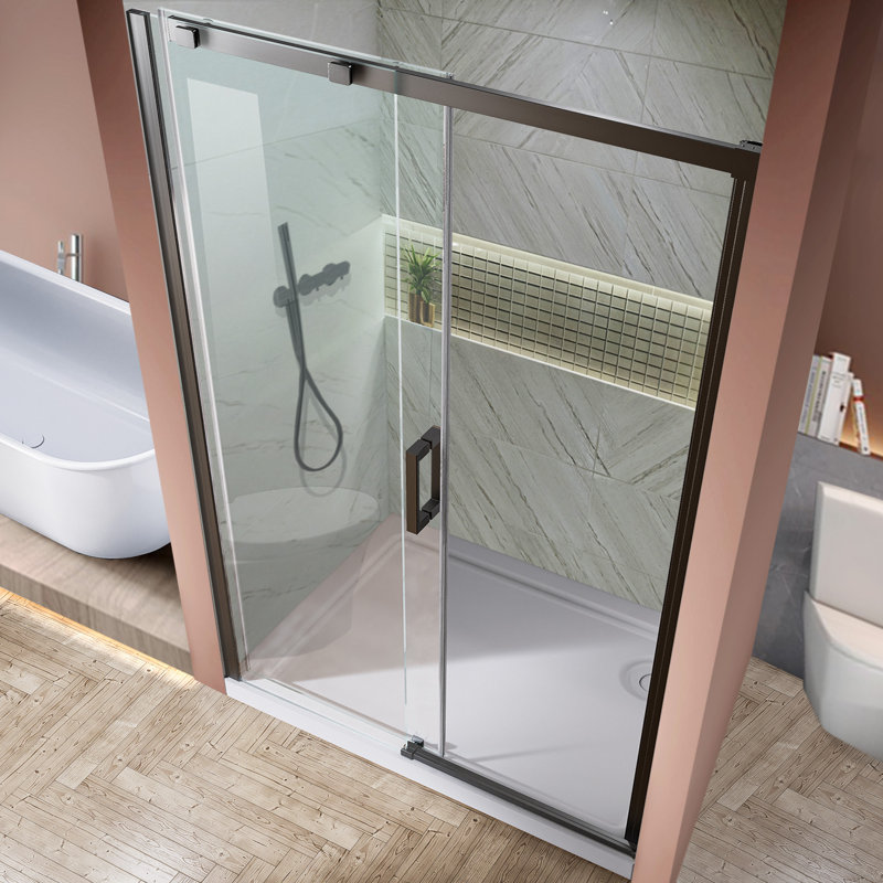 56 - 60 in. W x 74 in. H  Semi-Frameless Sliding Shower Door in Matte Black with Clear SGCC Tempered Glass
