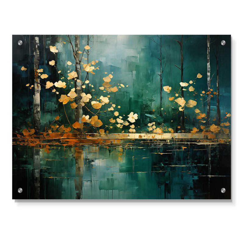 «Bold Forest Emerald Canopy II», art mural forêt en acrylique pour la cuisine, H 12 po x l 20 po
