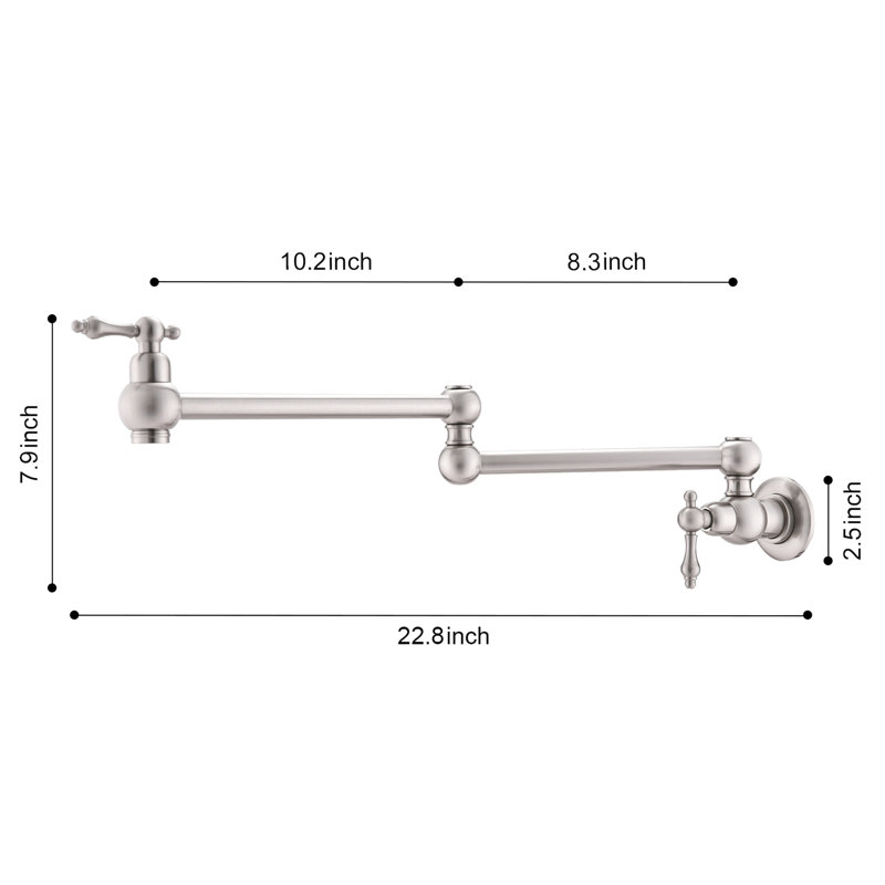 Brushed Nickel Wall Mounted Pot Filler Faucet, Foldable Design For Kitchen Space, Double Handles Smooth Water Flow, And Corrosion Delivery,
