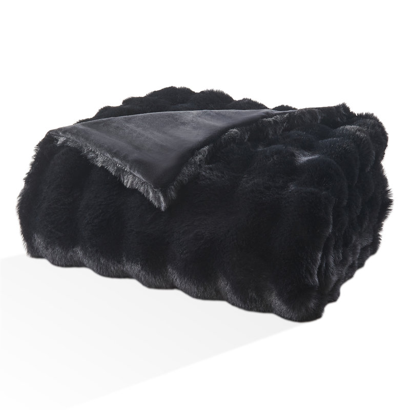 Couverture EMME en fausse fourrure, Lit simple, Noir