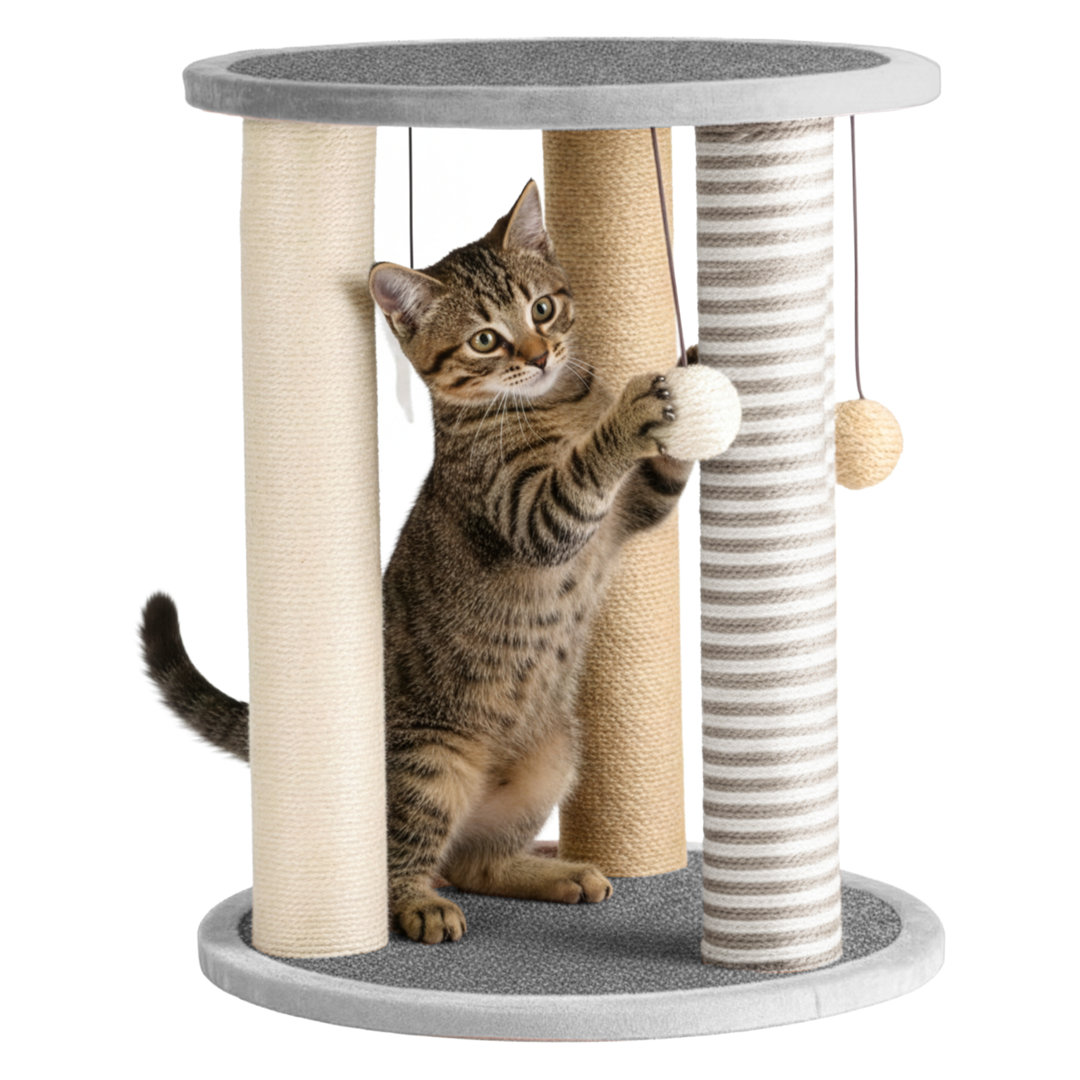 PETMAKER Cat Scratching Post - Scratcher Posts with Carpeted Scratch Pad Base and Perch - Furniture Scratching Deterrent for Indoor Cats Petmaker 