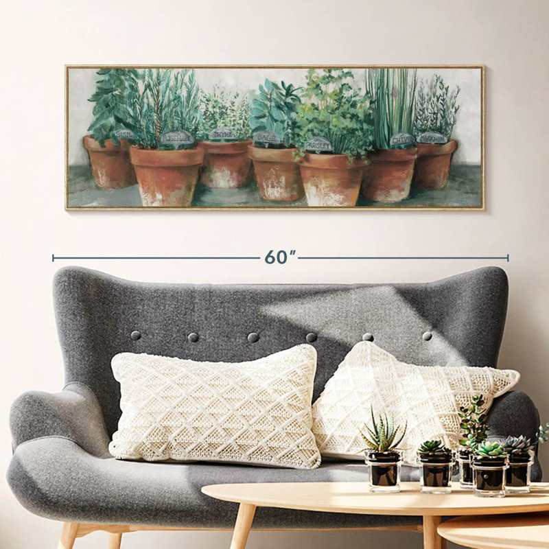 Pots of Herbs Cottage, 49 po x 17 po, Cadre flottant en bois naturel
