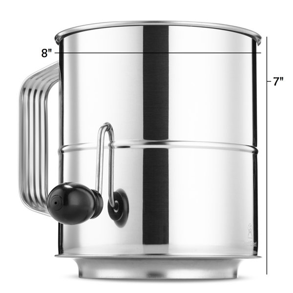 U-Taste Stainless Steel 3 Cup Flour Sifter with 4 Wire Agitators, Dishwasher Safe, Silver