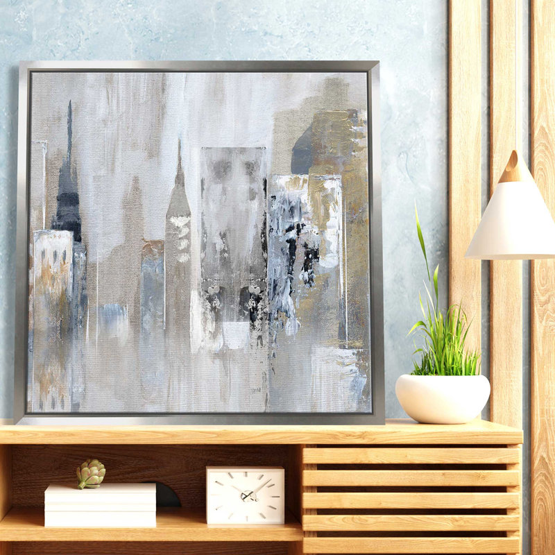 Bay City Reflection par Nan - Peinture, L 21,5 po x H 21,5 po, Encadrement argenté