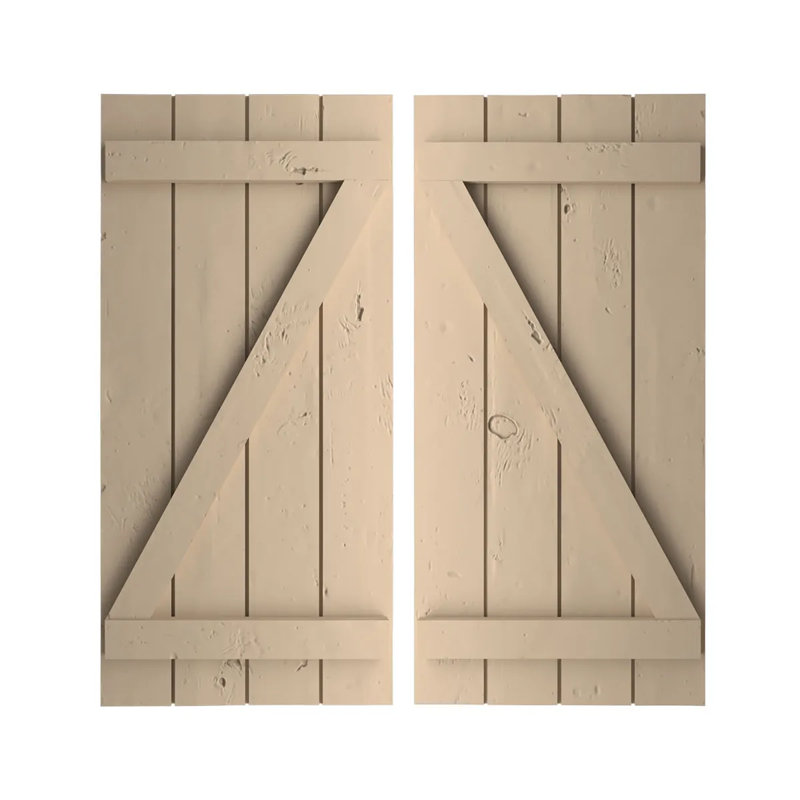 Volets rustiques en bois à quatre planches, H 24 po x l 22 po x P 1 po, Texture de pin noueux / brun clair apprêté, 22"