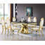 Ensemble de table de salle à manger luxueux en faux marbre et or noir avec 6 chaises en cuir blanches-2011508487-2011508480-2011508483