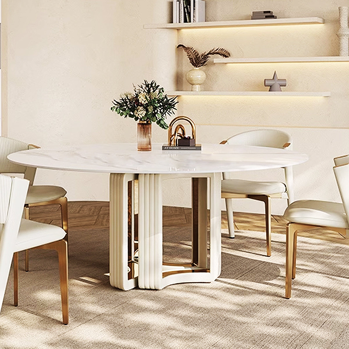 Greyleigh Nordic Style Light Luxury Rock Plate Round Table Dining Table ...