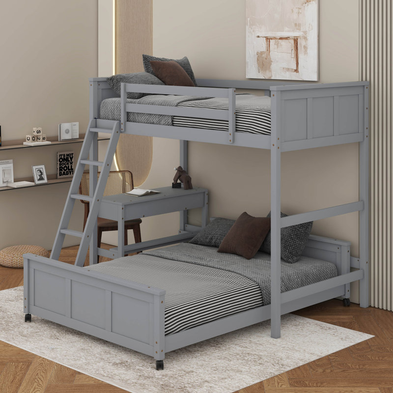 Icaro Bunk Bed with Desk, Full Over Full, Gray