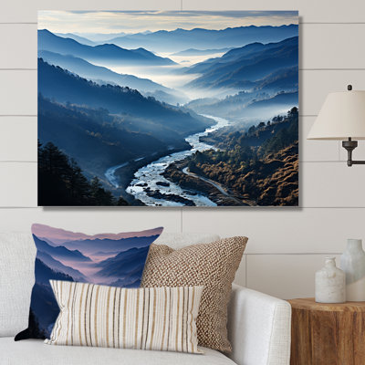 «Blue and White Mountain Majesty Panorama I - Landscape Mountains», art mural