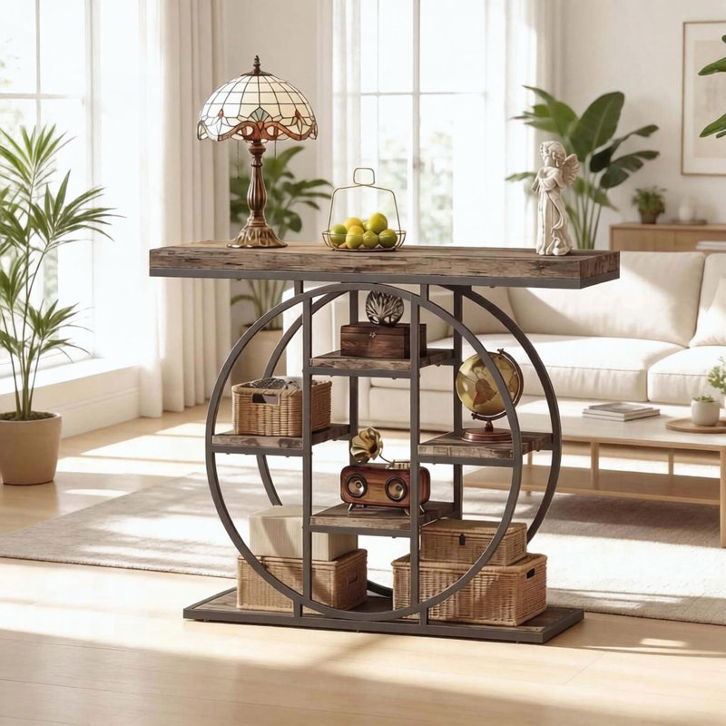 Console Chic avec tablettes en chêne rustique