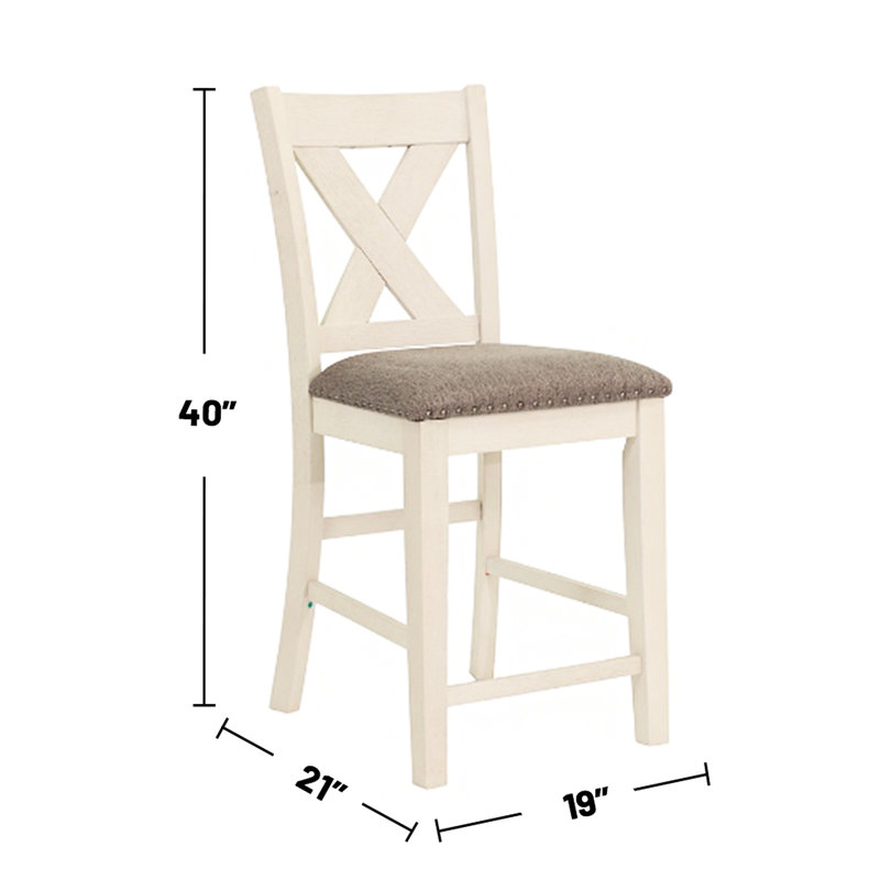 Chaises de comptoir à dossier, 2 - Chaises de salle à manger confortables en polyfibre de mousse de bois d'hévéa blanche et grise pour la pièce avec intérieur et gris