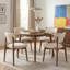 Chaise de salle à manger beige rembourrée de style milieu du siècle, avec revêtement en lin et structure en noyer-292908867