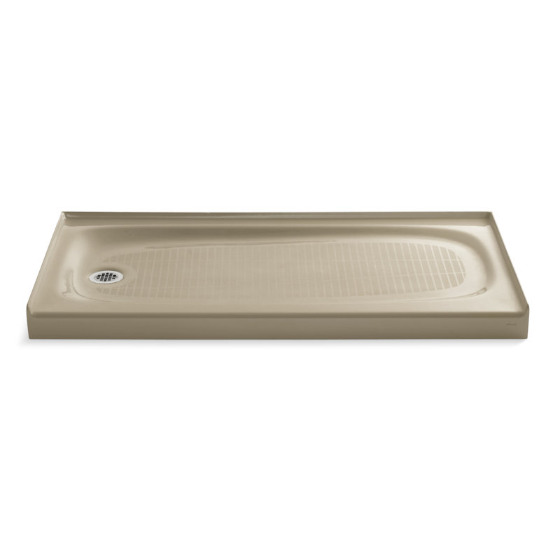 Salient 60" x 30" Cast Iron Rectangular Single Threshold Alcove Shower Base, Mexican Sand, Right Hand