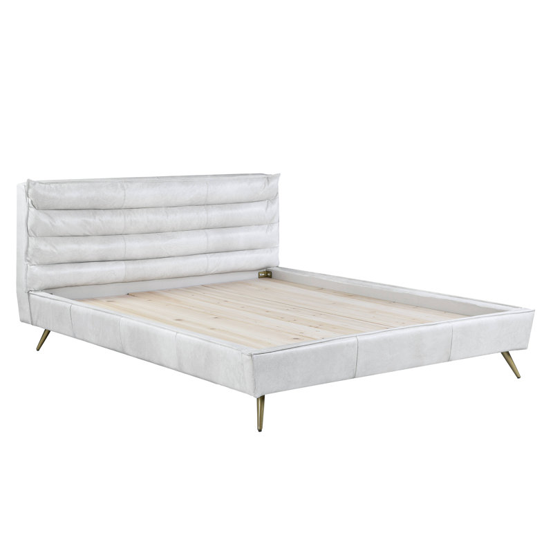 Lit plateforme tapissier Lamarria, Grand, Blanc rétro