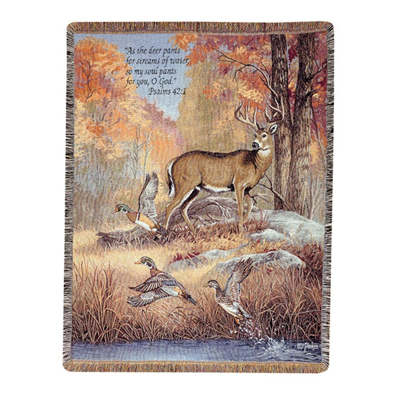 Manual Woodworkers & Weavers Fur Feathers and Fall with Verse Woven Tapestry Throw – 50"x60"