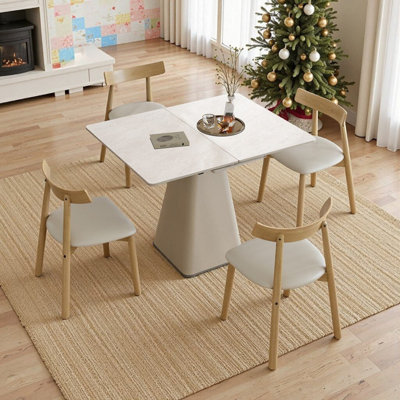Ensemble de table de salle à manger extensible 47 x 47 avec 4 pieds en bois massif et cuir