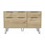 Commode double Augusta, plateau supérieur, pieds en épingle à cheveux, chêne clair à quatre tiroirs