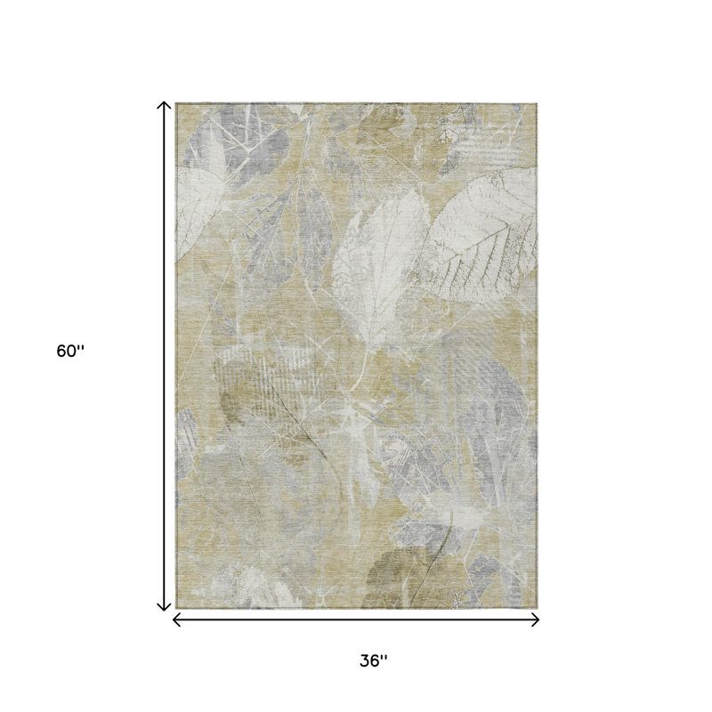 Tapis extérieur lavable floral beige et ivoire 3 pi x 5 pi