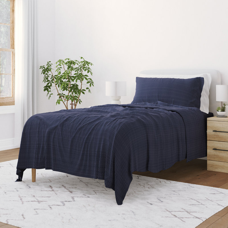 Navy Cotton Polyester Microfiber Full Sheet Set with Patriotic Print