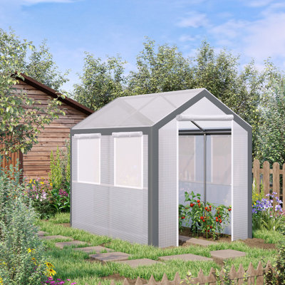 8' L X 6' W X 7' H Outdoor Walk-In Tunnel Greenhouse With Roll-Up Windows, 2 Zippered Doors, & Weather Cover