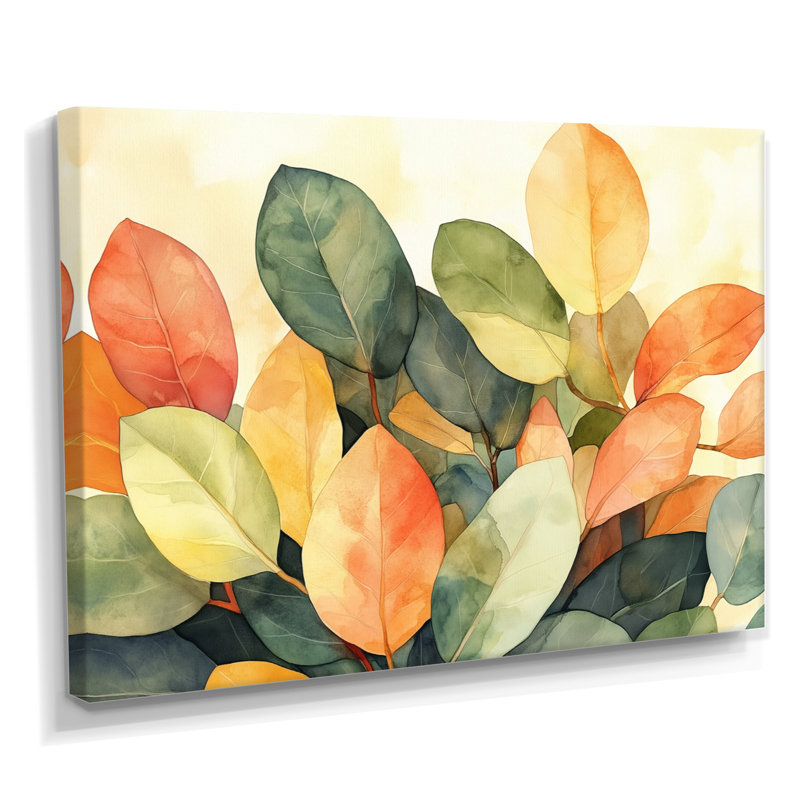 Earth Tone Ficus II - impression d'art moderne orange, H 34 po x l 44 po, Toile tendue