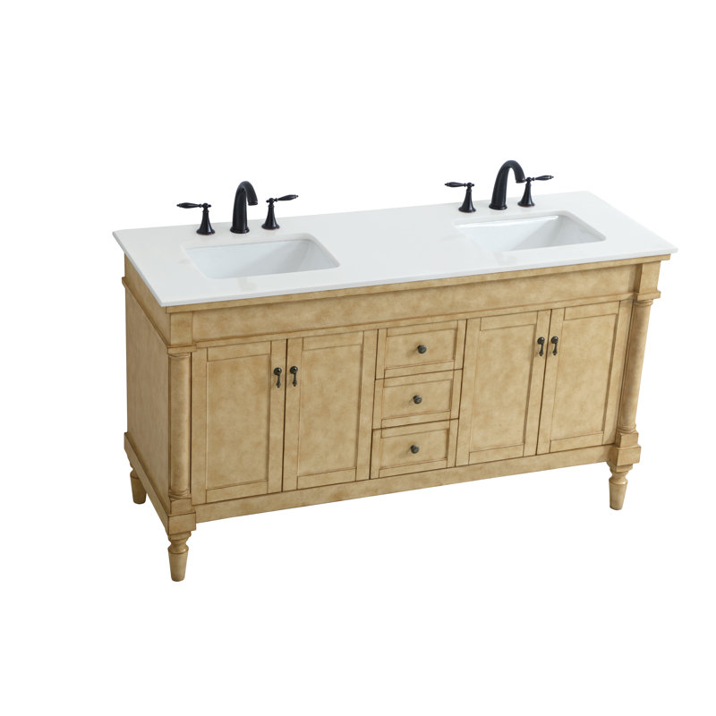 Lexington 60'' Double Bathroom Vanity with Top, Antique Beige, Ivory White