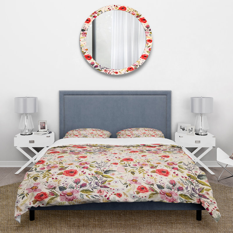 Ensemble de housse de couette à motif floral - Microfibre rouge maison de campagne / campagne 3 pièces