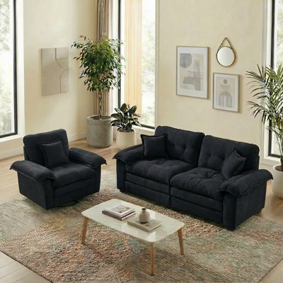 Modern Chenille Cloud Loveseat Sofa+Armchair 2-Piece Living Room Set