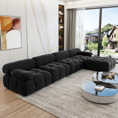  Canapé modulaire réversible en velours de 138,6 po avec repose-pieds Cylar
