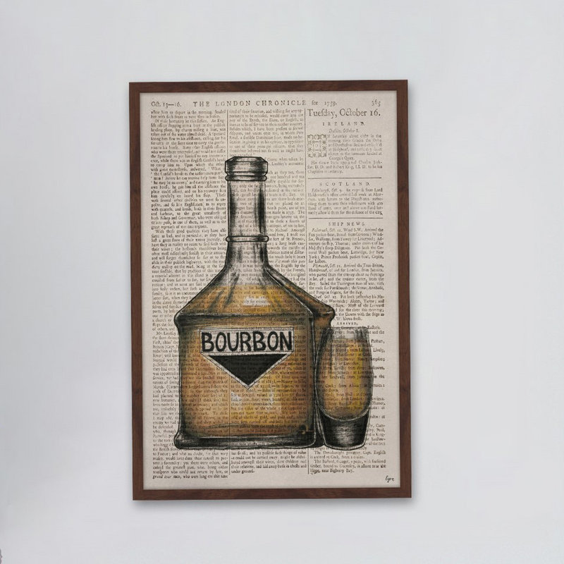 « bourbon verser », reproduction de peinture à l’aquarelle encadrée, H 30 po x l 20 po x P 1,5 po