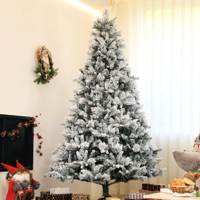 Arbre de Noël enneigé 7,5 pi avec 500 lumières, 1530 pointes, base pliable artificielle, stable