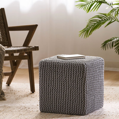 Tabouret de pieds gris en coton tricoté à la main - doux, profond de 16,41 pouces, large, haut, facile d'entretien