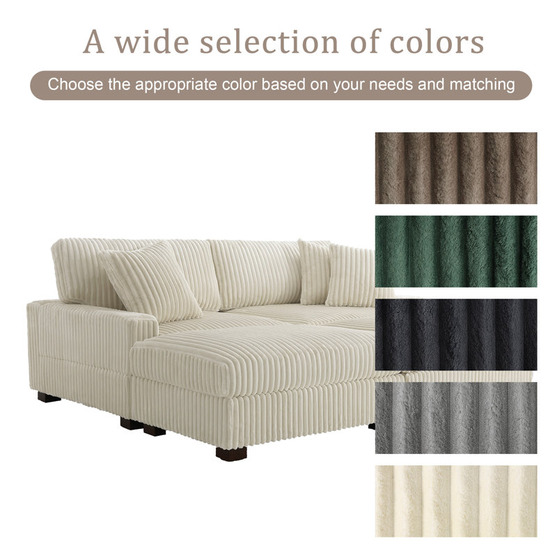 4 Seater Sectional, White Polyester/Foam Padding