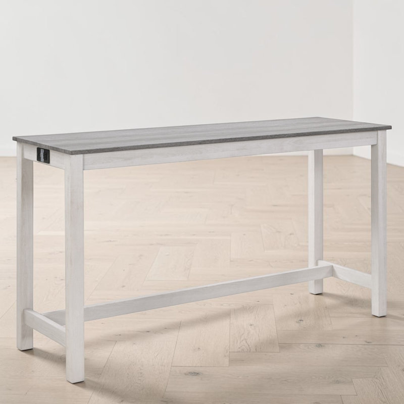 4-Piece Bar Table Set with Outlet & 3 Stools, Stylish Dining Table & Chairs, Gray&White