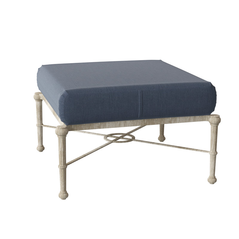 Repose-pieds d'extérieur avec coussin Delphi, Blanc patiné, Toile bleu marine Sunbrella®