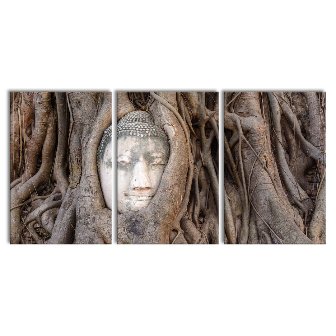 3-tlg. Leinwandbilder-Set Buddha Kopf im Baum