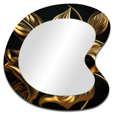 Feigy Glamourous Lily On Black II - Lily Irregular Shape Wall Mirror, Gold Asymmetrical Decorative Mirror, Printed Metal Art