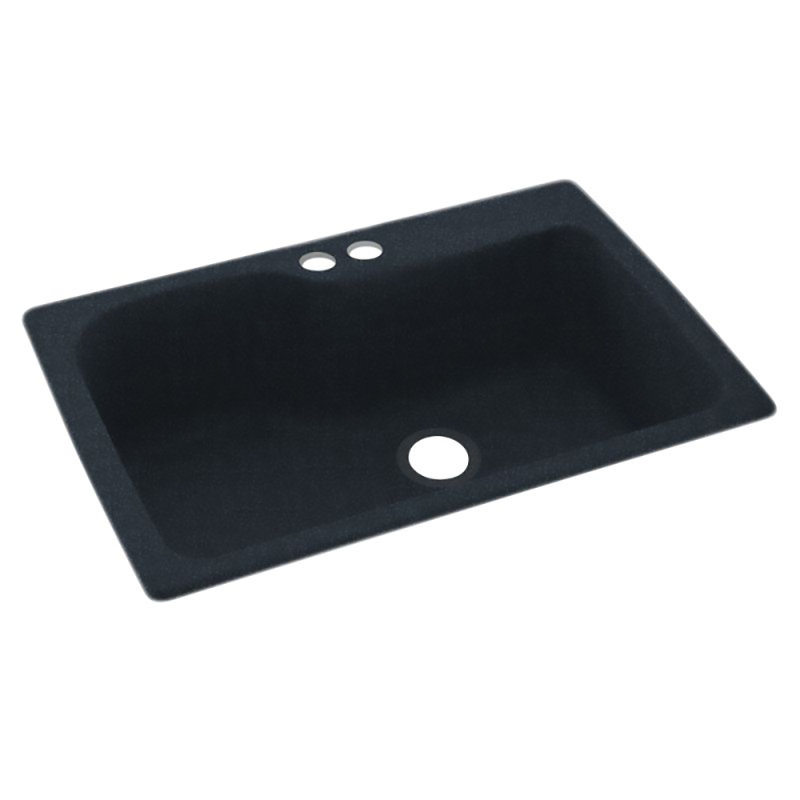 33'' L Mounting / Installation Required Single Bowl Solid Surface Kitchen Sink, 2 Hole 2B, Black Galaxy