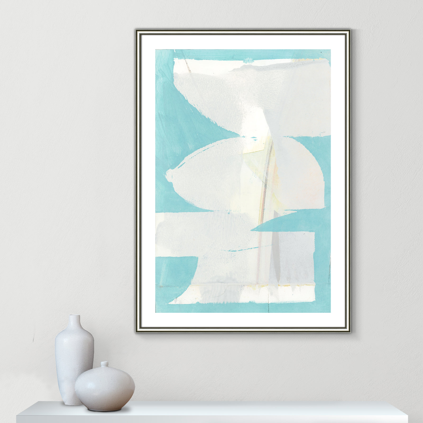 Nara "Carve I" Painting, 42.75" H x 30.75" W x 0.88" D, Silver Framed Paper