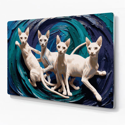Chats Peterbald, art mural gris en métal